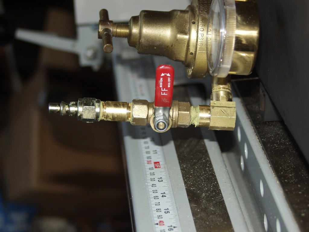 Master shut-off, using a ball valve with a quick-connect for the propane to hook-up to.